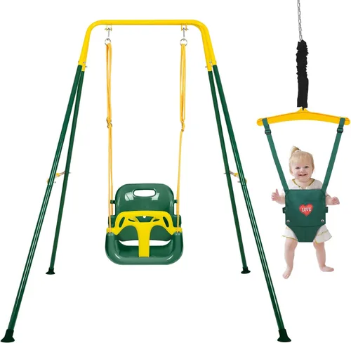 Vista 9 de Toddler Swing Set and Baby Jumper, Foldable Baby Swing Set with Metal Stand for Indoor & Outdoor Use, Baby Bouncer Jumper Durable Swing Set for Aged