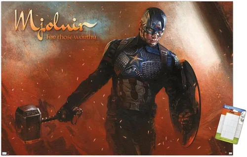 Vista 11 de Trends International Marvel: Year of The Shield - Póster de pared de Mjolnir, 22.4 pulgadas de largo x 14.7 pulgadas, versión enmarcada de madera