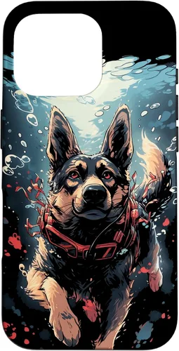 Vista 19 de iPhone 16 German Shepherd Dog Diving Swimming Underwater Case