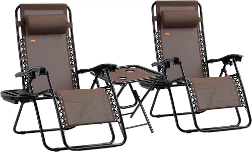 Vista 10 de Outsunny Juego de sillas Zero Gravity con mesa auxiliar, portavasos, gris