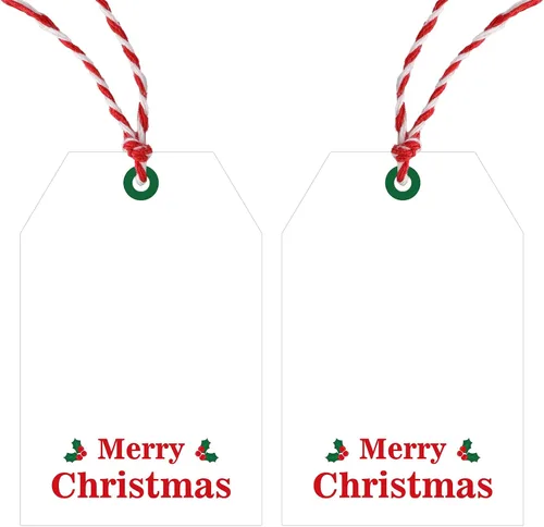 Vista 11 de Etiquetas de regalo de Navidad de Anwyll con cuerda - 50 piezas etiquetas de arco rosa feliz feliz feliz Navidad para regalos etiqueta de regalo