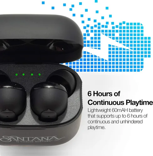 Vista 4 de SANTANA BY CARLOS SANTANA Vida Active - Auriculares inalámbricos Bluetooth con funda de carga, color negro