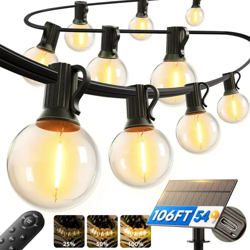 Vista 11 de addlon Cadena de luces solares para exteriores de 25 pies con alimentación solar, resistente al agua con control remoto, cadena de luces solares
