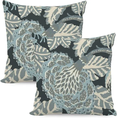 Vista 20 de Juego de 2 almohadas coloridas de estilo chinoiserie, color rosa intenso, azul real, peonía, floral, blanco, lino, estilo chinoiserie, para sofá