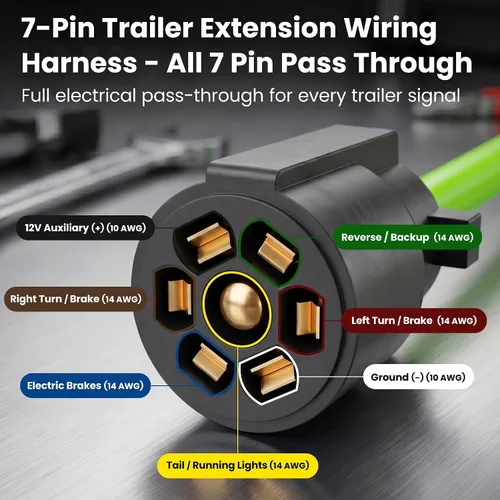 Vista 3 de GEARit Cable de extensión para remolque de 7 vías (1 pie) Enchufe de remolque de 7 pines Cable en línea Arnés de cables Conector de clavijas dobles