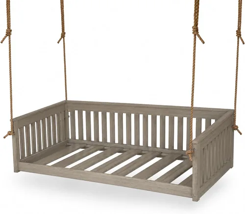 Vista 26 de Amish Twin Poly Lumber Wood Hanging Daybed, Antique Mahogany, USA Made Deep Seating Mission Collection HDPE Poly Lumber Twin Daybed with Rope