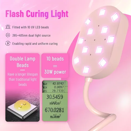 Vista 3 de Lámpara de curación flash, 36 W, mini gel inalámbrico x lámpara de uñas de curación, sensor automático, cuello de cisne, portátil, USB, secado