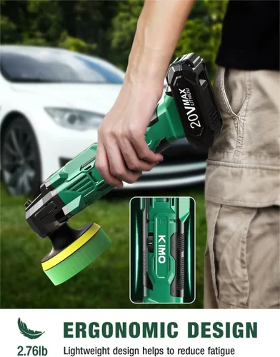 Vista 4 de KIMO Kit de Pulidora Inalámbrica para Coche 20V, Kit de Pulido de 25 Piezas, 6 Velocidades hasta 6000RPM / 2*Baterías de 2000mAh Pulidoras
