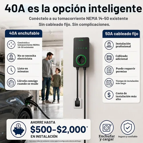 Vista 3 de Autel Cargador EV Nivel 2 40 Amperios Hogar Inteligente AI para Vehículo Eléctrico (EV) con Wi-Fi y Bluetooth, EVSE con Funda Integrada y Cable