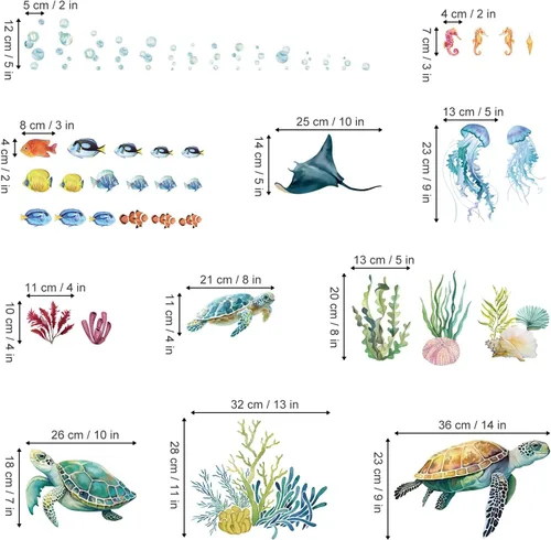 Vista 4 de decalmile Adhesivos de pared con diseño de tortugas marinas y peces