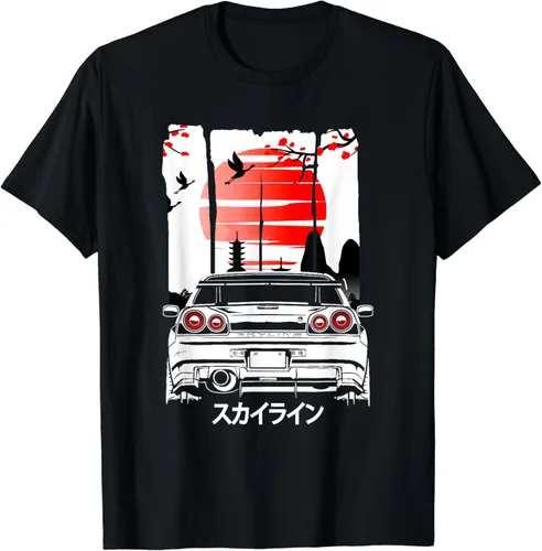 Vista 2 de Vintage Skyline Automotive JDM Gt r 34 Japanese Camiseta, Negro