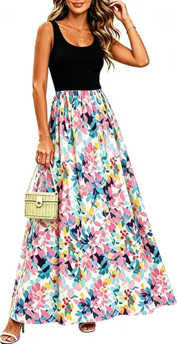 Vista 16 de Bluetime Vestido largo de verano para mujer, estilo bohemio, sin mangas, estampado floral (S-3XL)