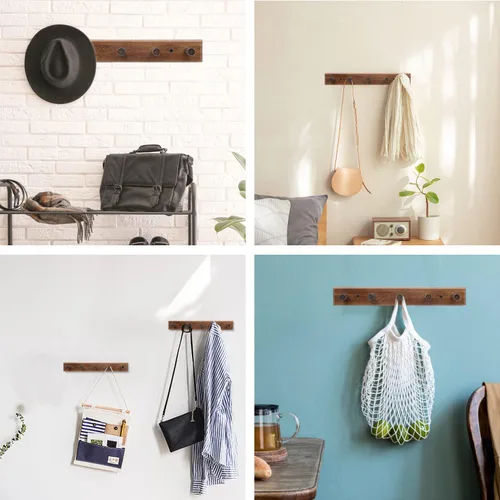 Vista 7 de Percha de madera para sombreros, perchero de baño, ganchos de madera para colgar abrigos, toallas, bolsos, batas
