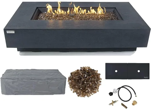 Vista 93 de Elementi+ Mesa de Fuego de Gas Colorado de Hormigón Fundido de 56" Rectangular, Hoguera al Aire Libre con Ignición Electrónica Incluye Cubierta