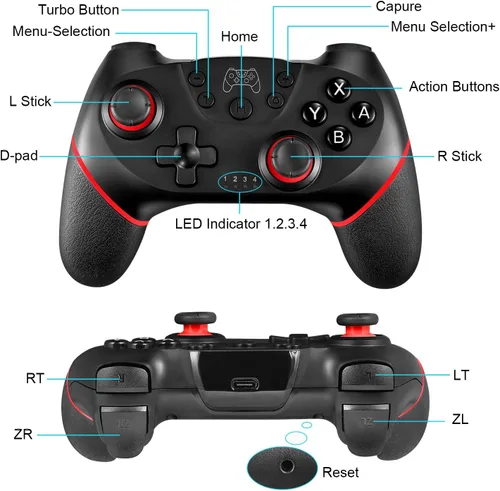 Vista 2 de ASTARRY Controlador inalámbrico Pro compatible con Switch LiteSwitch OLED (rojo)