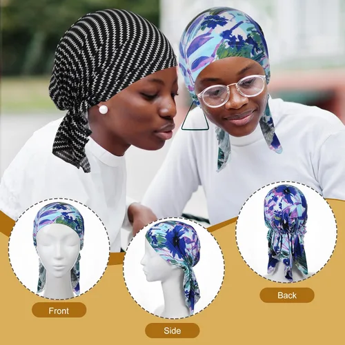 Vista 3 de Geyoga 6 unidades de bufanda para la cabeza para mujer, bufandas preatadas, gorros, gorros, con estampado elástico, para dormir, turbante, bufanda