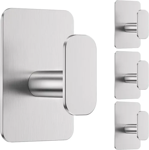 Vista 9 de Ganchos Autoadhesivos de Servicio Pesado – 26 libras máximo, ganchos de pared adhesivos de acero inoxidable para colgar toallas, abrigos, batas