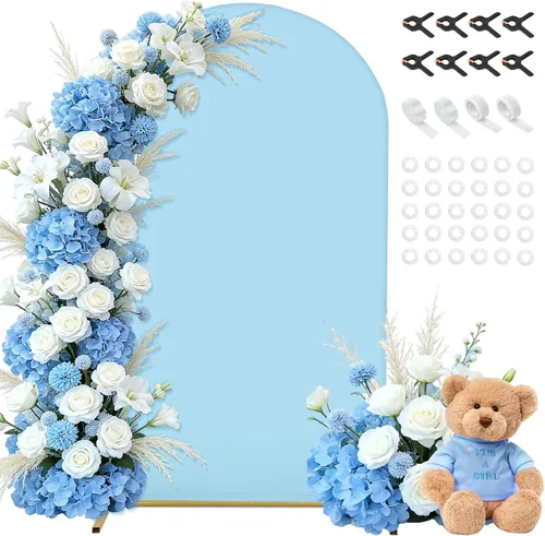 Vista 12 de Cubierta de fondo de arco de 7.2 pies, cubierta de arco de elastano beige, cubierta de soporte elástica con herramientas de atar globos para boda