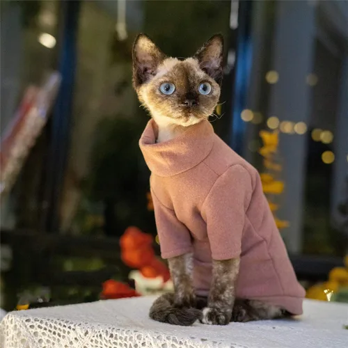 Vista 3 de Ropa de gatos sin pelo, camiseta de algodón, chaleco transpirable para primavera y otoño, ropa de gato con cuello alto para Sphynx, Cornish Rex