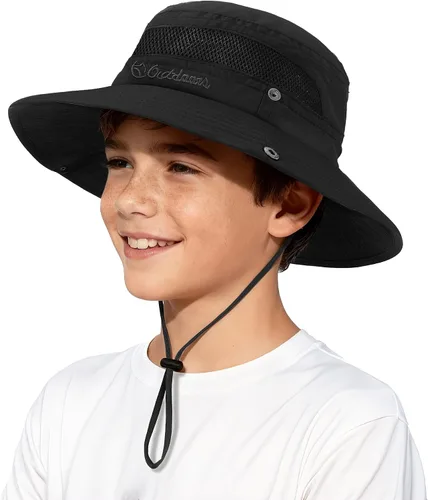 Vista 17 de Sombrero de sol para niños con protección solar UPF 50+, sombrero de pescador para niños y niñas, ala ancha, verano, playa, pesca, safari, sombrero