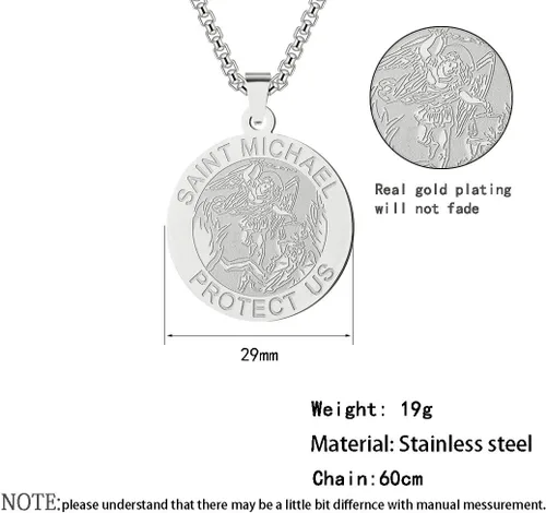 Vista 3 de KOEDLN Collar con colgante de San Miguel de acero inoxidable, amuleto de medalla católica de arcángel, protege los Estados Unidos, para mujeres