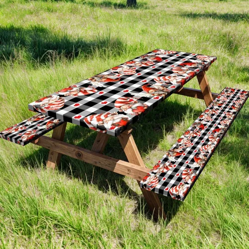 Vista 28 de Funda para Mesa de Picnic con Fundas para Bancos y Bolsa, Campista de Madera Impermeable Resistente al Viento, Cubierta de Mantel Ajustada con Borde