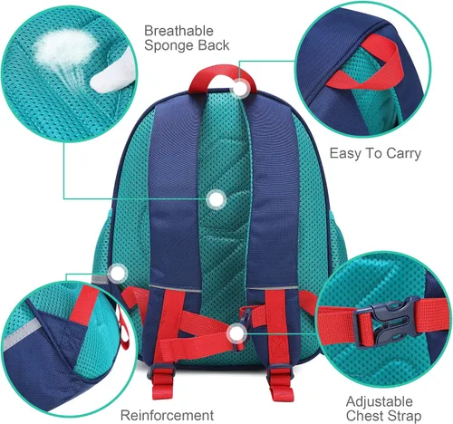 Vista 5 de Reqinqin Lindas mochilas reales para niños pequeños, mini bolsa de viaje de dibujos animados de animales para bebé niña niño de 1 a 5 años