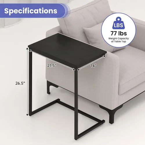 Vista 3 de GOFLAME C Shaped End Table, Small Couch Sofa Side Table, Industrial TV Trays, Narrow Compact Nightstand for Small Spaces, Living Room, Bedroom, Black