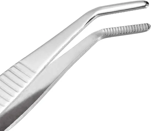 Vista 4 de Pinzas de acero inoxidable de 5 pulgadas con punta dentada curvada, pinzas multiusos para reparación de manualidades, paquete de 2