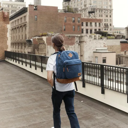 Vista 5 de Lee Class - Mochila de pana para niños y niñas, Authentic Jeans Company Study Daypack con funda acolchada para laptop que se adapta a cuadernos