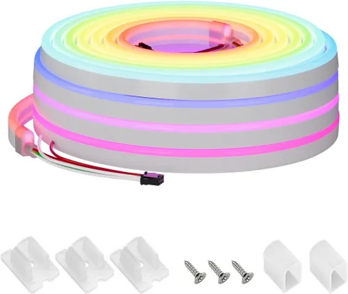 Vista 9 de SEZO Tira de luces LED de neón que emiten lateralmente direccionables WS2811 IC RGB color de persecución 3M DC24V 108LEDs/m IP67 Cuerda de neón