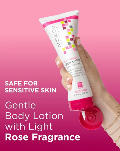 Vista 6 de Andalou Naturals 1000 Roses Loción corporal calmante - Mejora la humedad de la piel con manteca de karité y aloe vera - Loción hidratante
