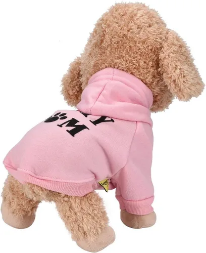 Vista 2 de Ropa para mascotas Howstar, sudadera con capucha para perro con la frase "I love my mom", M, Rosado