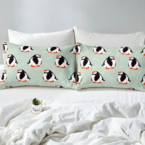 Vista 4 de jejeloiu Juego de ropa de cama para niños y niñas, tamaño individual, diseño de pájaros y frailecillos, para decoración de dormitorio de niños