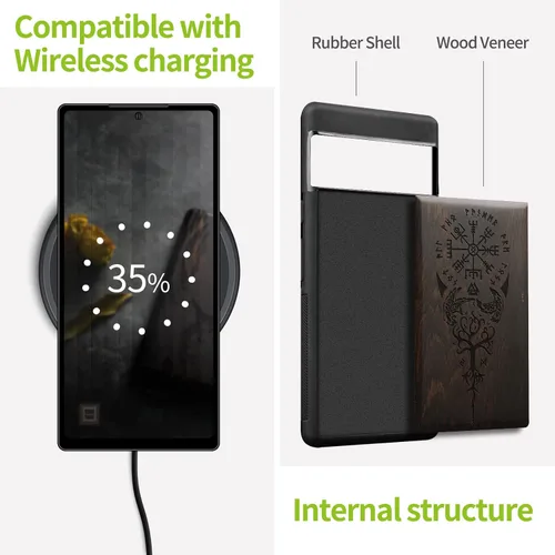 Vista 5 de Carveit Funda de madera para Pixel 7 [madera natural y TPU suave negro] a prueba de golpes, funda de madera única y elegante compatible con Google