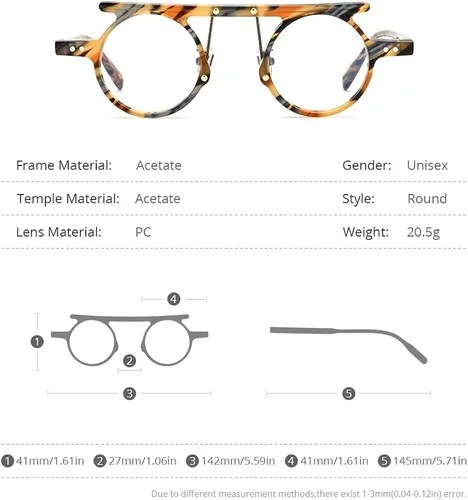 Vista 2 de HEPIDEM Marco de gafas de acetato para hombre gafas redondas retro para mujer gafas ópticas