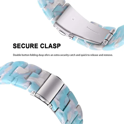 Vista 3 de Pulsera de resina compatible con Fitbit Versa 2/Versa Lite/Versa Band para mujer, correa de pulsera de repuesto de metal con hebilla de acero Azul