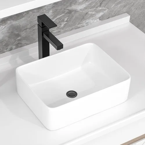 Vista 12 de Fregadero de recipiente blanco redondo - Fulorni 33x33 cm Lavabo de baño de cerámica de porcelana con borde dorado sobre encimera, fregadero
