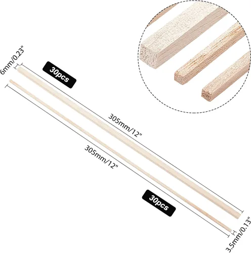 Vista 2 de OLYCRAFT 60 varillas de madera Tung de 12 pulgadas de largo, tiras de madera sin terminar, tiras cuadradas para manualidades, manualidades, Media