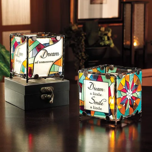 Vista 2 de Shine on Me by Pavilion - Portavelas de cristal, Dream Smile Hope Laugh Sentiment, 3 x 3 pulgadas