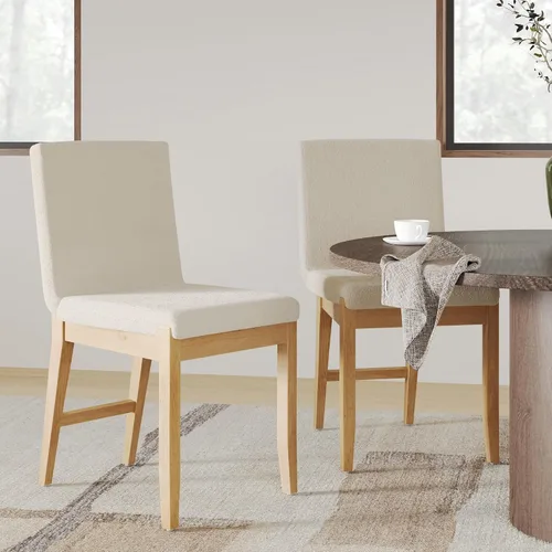 Vista 25 de Nathan James Gracie - Silla de comedor moderna con cojín, silla de comedor tapizada con marco de madera maciza, color marrón claro, juego de 2