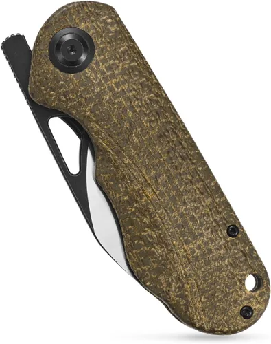Vista 3 de Sitivien Sandvik - Cuchillo plegable de bolsillo, hoja de acero Sandvik 14C28N con mango de Micarta, cuchillos de herramientas EDC de la serie