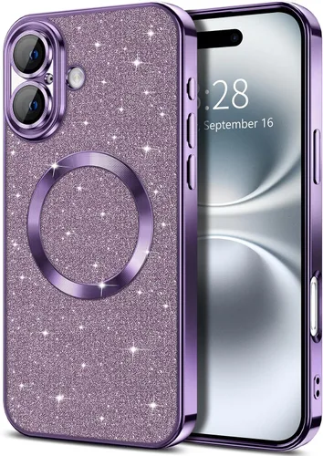 Vista 29 de Hython para iPhone 16 Funda con chispas brillantes, fundas transparentes magnéticas con protector de lente de cámara [Compatible con MagSafe]