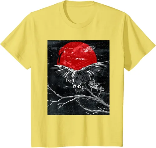 Vista 80 de Red Moon Raven - Camiseta japonesa de cuervo negro, Negro, S