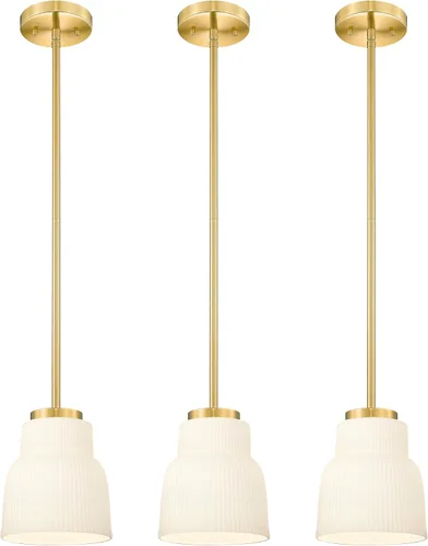 Vista 19 de FEMILA Lámpara Colgante Dorada, Accesorios de Iluminación Colgante de 4", Iluminación para Isla de Cocina, Vidrio Martilleado, Base E26, 4FY86MIL BG