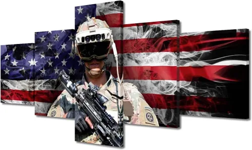 Vista 20 de Arte de pared para sala de estar, imágenes de la bandera estadounidense, impresión en lienzo, arte de pared militar de Estados Unidos de la Segunda
