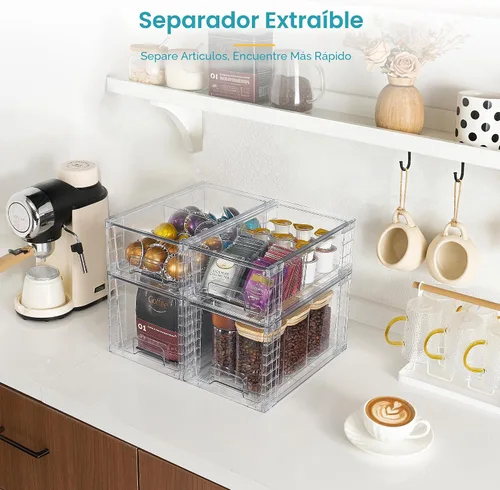 Vista 8 de Vtopmart Paquete de 4 cajones de almacenamiento apilables transparentes, para debajo del fregadero y la cocina, cajones de plástico fáciles