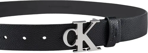 Vista 3 de Calvin Klein Cinturón casual con hebilla de placa para hombre con tratamiento de logotipo, NegroPlata