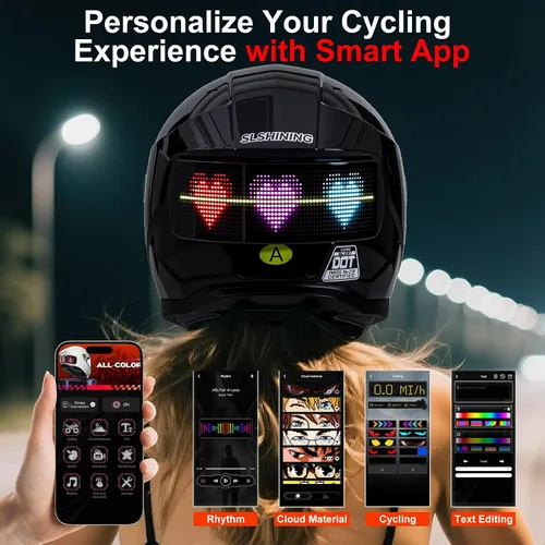 Vista 2 de Casco de Motocicleta - Casco Integral Aprobado por DOT (Control de Aplicación Inteligente), Casco de Motocicleta Compacto