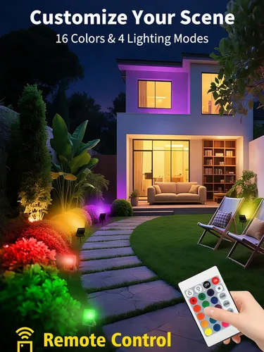 Vista 2 de T-SUN Luz de inundación LED, luces de seguridad impermeables RGB de 10 W, con enchufe de EE. UU., control remoto súper brillante, foco
